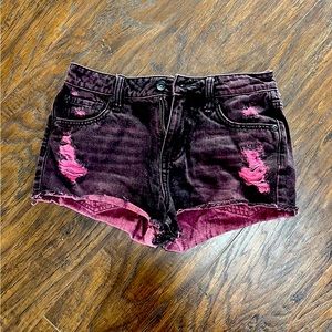 Red and black distressed shorts Hot Topic